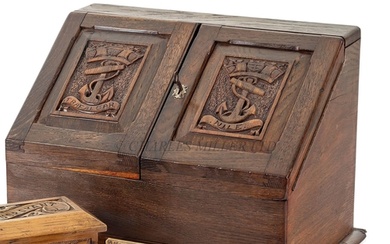 A STATIONERY CABINET MADE FROM 'VICTORY' WOOD, CIRCA 1900 th...