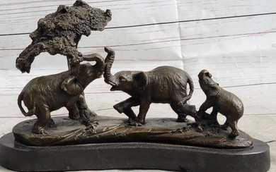 A Savannah Serenity Bronze Sculpture of an Elephant Family in the African Wilderness - 5"H x 9.5"W