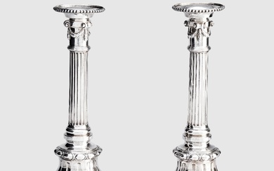 A Swedish pair of Gustavian 18th century silver candelsticks, marks of Pehr Zethelius, Stockholm 1779.