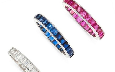 A TRIO OF SAPPHIRE, RUBY AND DIAMOND ETERNITY RINGS