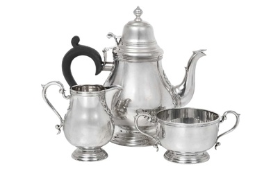 A Three Piece Elizabeth II Silver Tea-Service by Sterling Silverware Ltd., Sheffield, 1975