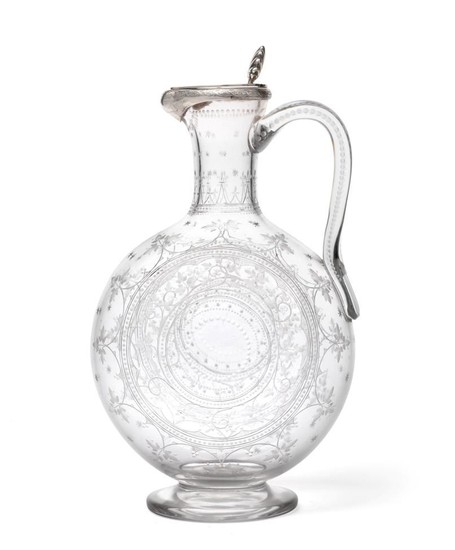 A Victorian Silver-Mounted Engraved-Glass Claret-Jug, Maker's Mark Rubbed, Possibly HM...