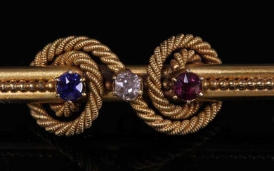 A Victorian gold diamond, sapphire and ruby bar brooch