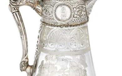 A Victorian silver-mounted etched glass ewer, Sheffield,...