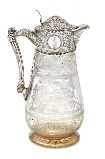 A Victorian silver-mounted etched glass ewer, Sheffield,...