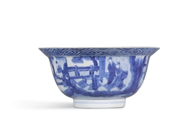 A blue and white bowl, Mark and period of Kangxi | 清康熙 青花瑞獸花鳥圖花口大盌, A blue and white bowl, Mark and period of Kangxi | 清康熙 青花瑞獸花鳥圖花口大盌