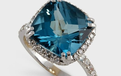 A blue topaz, diamond and eighteen karat white gold
