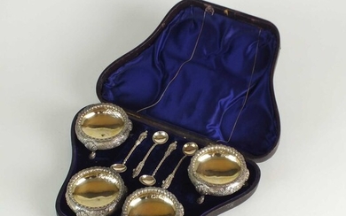 A cased set of four Victorian cauldron salts