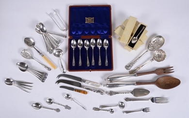 Y A collection of silver, silver coloured and electro-plated flatware