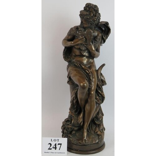 A composite bronze classical figure of a nude holding a dove...