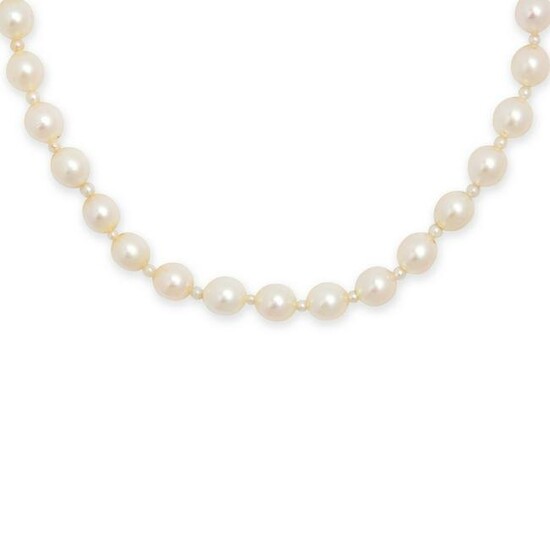 A cultured pearl, diamond and platinum necklace