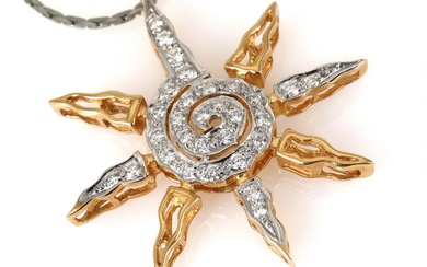 A diamond pendant set with numerous brilliant-cut diamonds, mounted in 18k gold...
