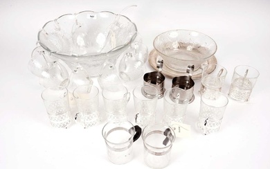 A glass punch serving set and other items
