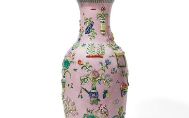 A large Chinese pink ground porcelain vase