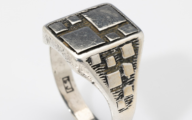 A large English hallmarked sterling silver brutalist ring, London 1974,...