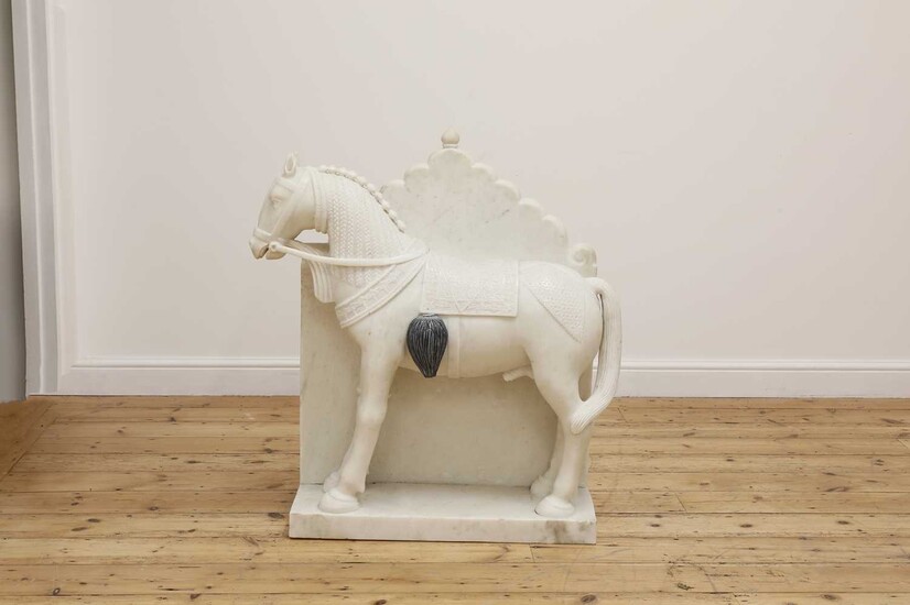 A large Mughal-style carved marble horse