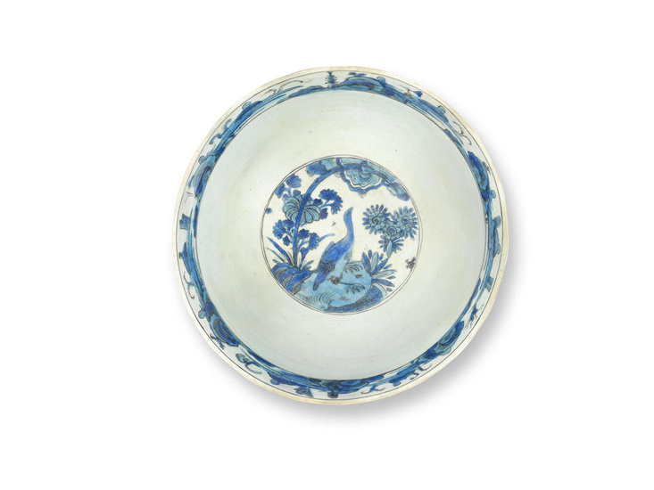 A large Safavid blue and white pottery bowl Persia, 17th...