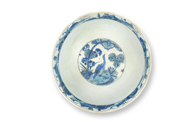 A large Safavid blue and white pottery bowl Persia, 17th...