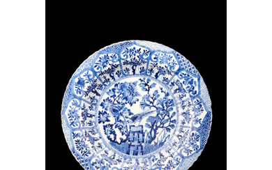 A large blue and white porcelain plate (defects) China, early 18th century (d. 34.7 cm.)
