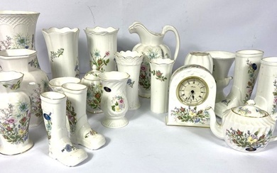 A large collection of Aynsley 'Wild Tudor' fine bone china, including tea wares, a clock, jugs