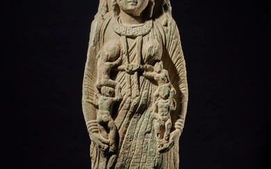 A large gray schist figure of the goddess Hariti, Ancient Region of Gandhara, 2nd - 3rd century