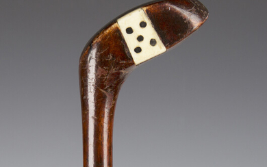 A late 19th century mahogany Sunday walking stick golf club, the head and neck with inlaid bone deco