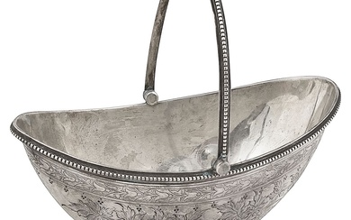 A late Victorian silver swing handled sugar basket