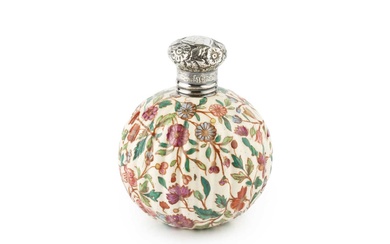 A late Victorian silver topped porcelain scent bottle, of globular...