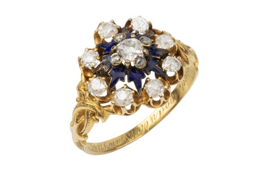 A mid Victorian 18ct gold, diamond and enamel memorial ring,...