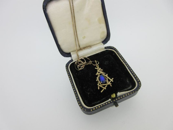 A modern water opal pendant on box link chain