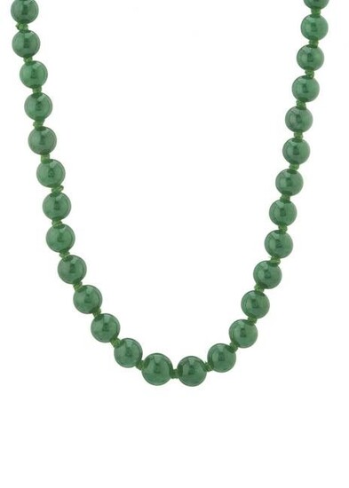 A natural jadeite jade graduated bead necklace, with