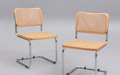 A pair of Bauhaus-style chairs, steel tube/rattan, Italy, later part of the 20th century.