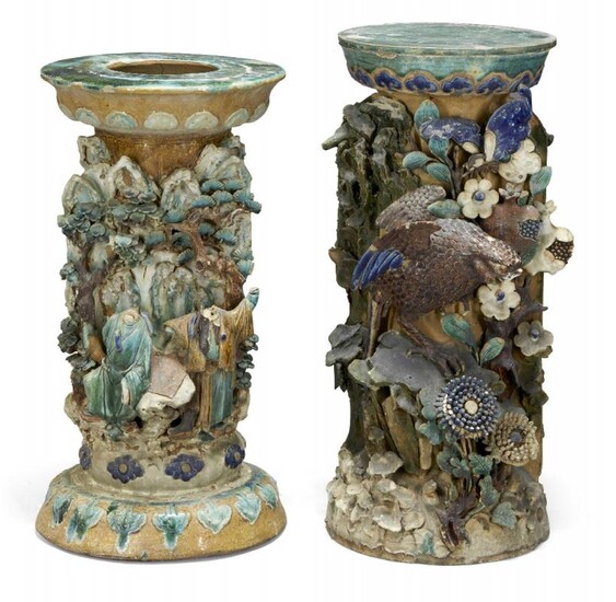 A pair of Chinese stoneware jardiniere stands,...