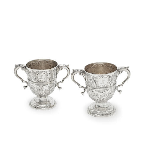 A pair of Irish silver two-handled cups