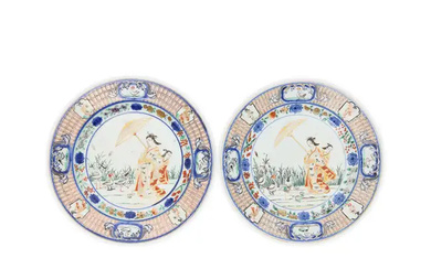 A pair of Japanese Imari-ware 'La Dame au Parasol' plates Edo period...