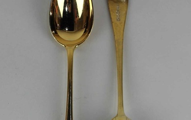 A pair of Victorian silver gilt tablespoons