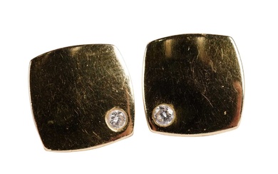 A pair of diamond and yellow gold stud earrings
