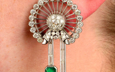 A pair of emerald and vari-cut diamond earrings, by Bulgari.