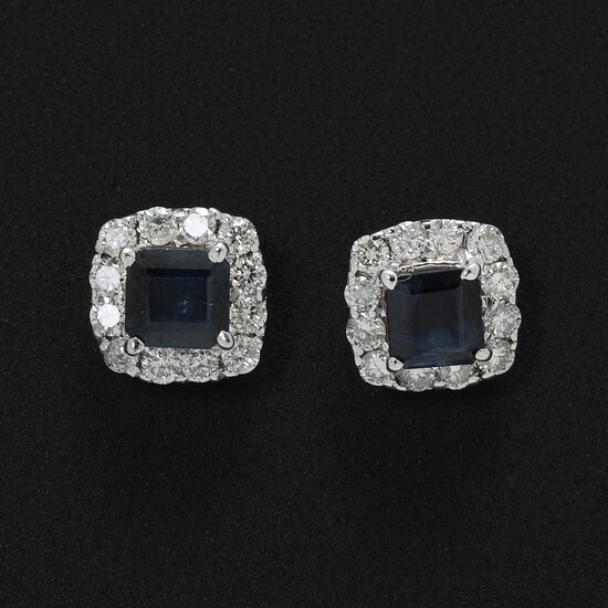 NOT SOLD. A pair of sapphire and diamond ear pendants each set with a sapphire encircled by diamonds, mounted in 14k white gold. (2) – Bruun Rasmussen Auctioneers of Fine Art