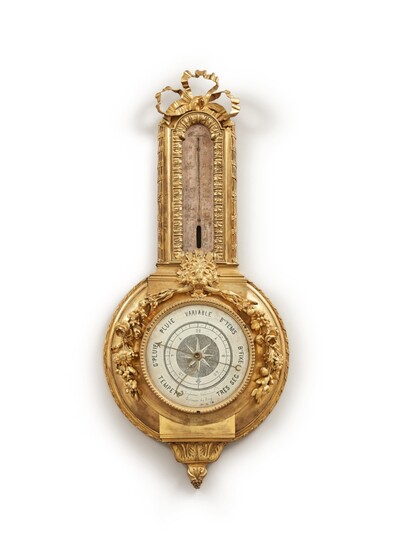 A restauration gilt bronze and steel barometer and thermometer, circa 1825
