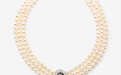 A sapphire, cultured pearl and diamond choker necklace...
