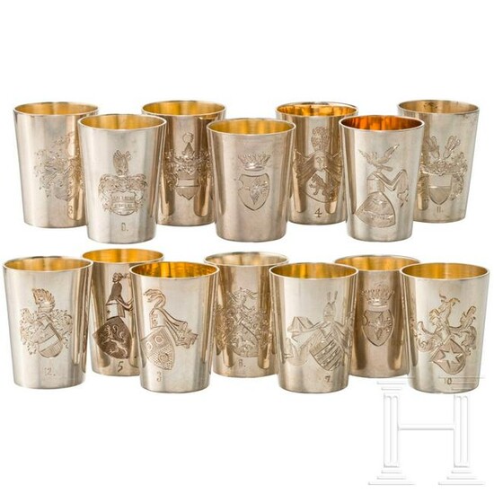 A set of 14 silver schnapps cups with nobility coat of