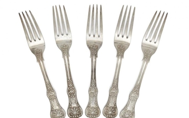 A set of Victorian silver Queen's pattern table forks, London,...