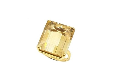 A single stone lemon quartz dress ring, claw set octagonal lemon quartz, approximately 19.95 x