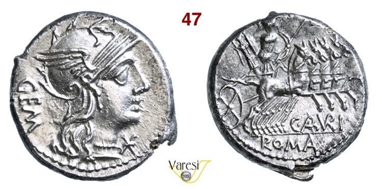 ABURIA - C. Aburius Geminus (134 a.C.) Denario D/ Testa...