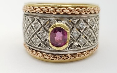 AIG Certified - 18 kt. White gold, Yellow gold - Ring - 0.29 ct Ruby - Diamonds
