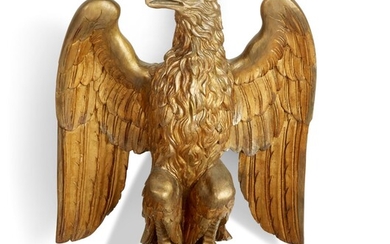 AMERICAN GILTWOOD FLAG POLE FINIAL OF AN EAGLE, FIRST HALF 20TH CENTURY