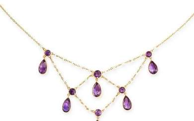 AN ANTIQUE AMETHYST AND PEARL FRINGE NECKLACE, CIRCA