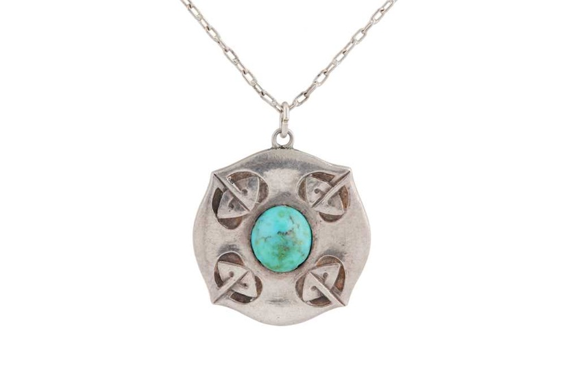 AN ARTS AND CRAFTS SILVER AND TURQUOISE PENDANT, CIRCA 1905 BY LIBERTY & CO.