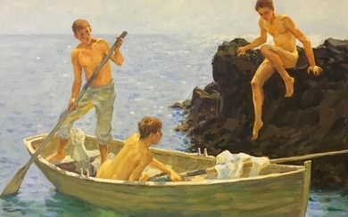 ANTOLY DEMENKO (b.1979, Ukrainian) 'Boys Bathing', oil on ca...
